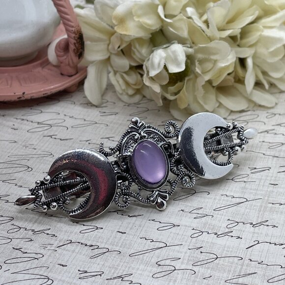 Festival Double Silver Purple Half crescent Moon magic Spell Love Hair Clip Comb - Picture 5 of 12